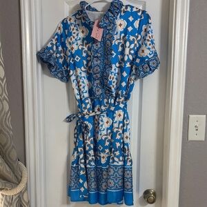 Jade Blue and Cream Patterned Women’s Dress